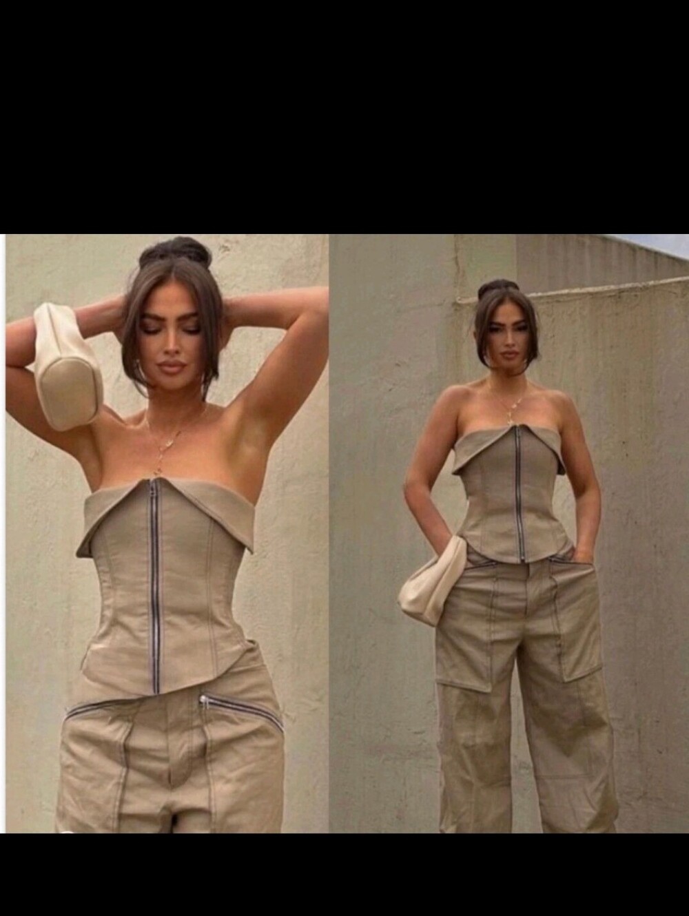 Zara Khaki Corset Top With Zipper Medium